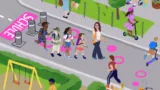 Illustration représentant des enfants dans une rue près d'une école
