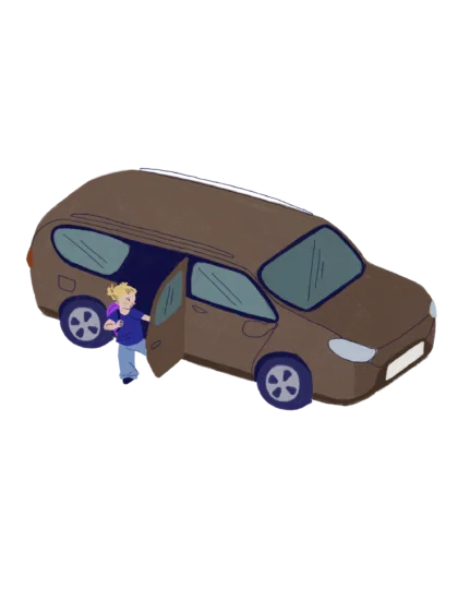 Un enfant descend d'un « parent taxi »
