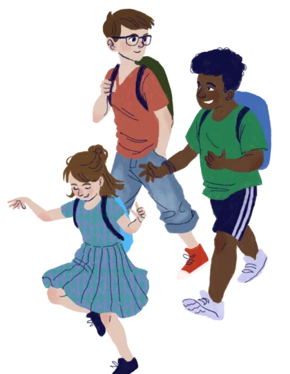 Un groupe d'enfants sur le chemin de l'école
